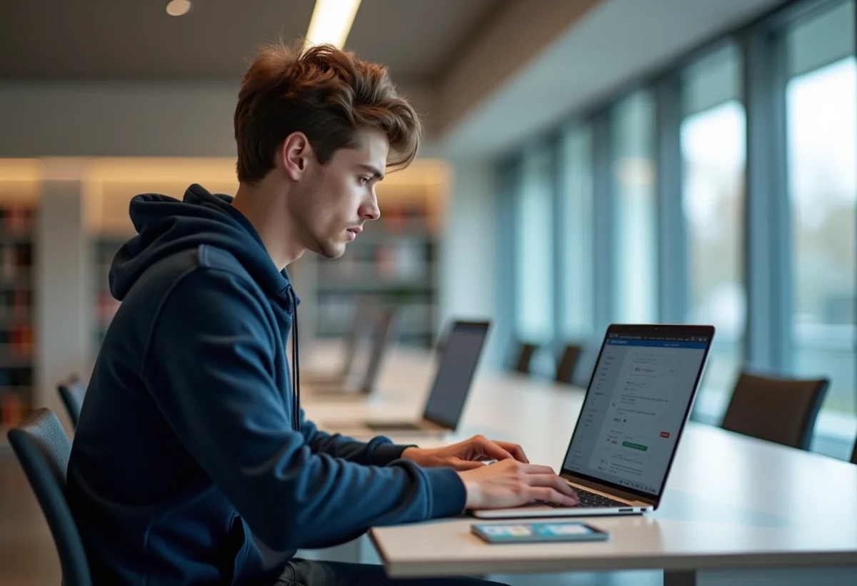 Jeune étudiant en bibliothèque universitaire Paris Nanterre