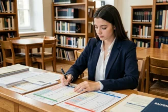 Étudiante analysant les résultats du classement SIGEM 2026 dans une bibliothèque universitaire