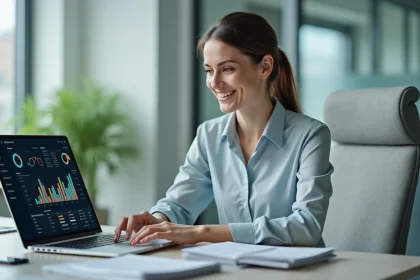 Femme au bureau utilisant un intranet professionnel