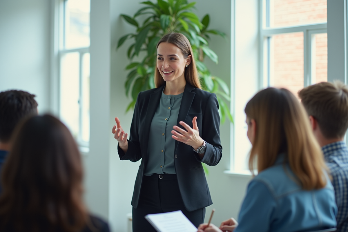 Femme confiante animant une session de formation