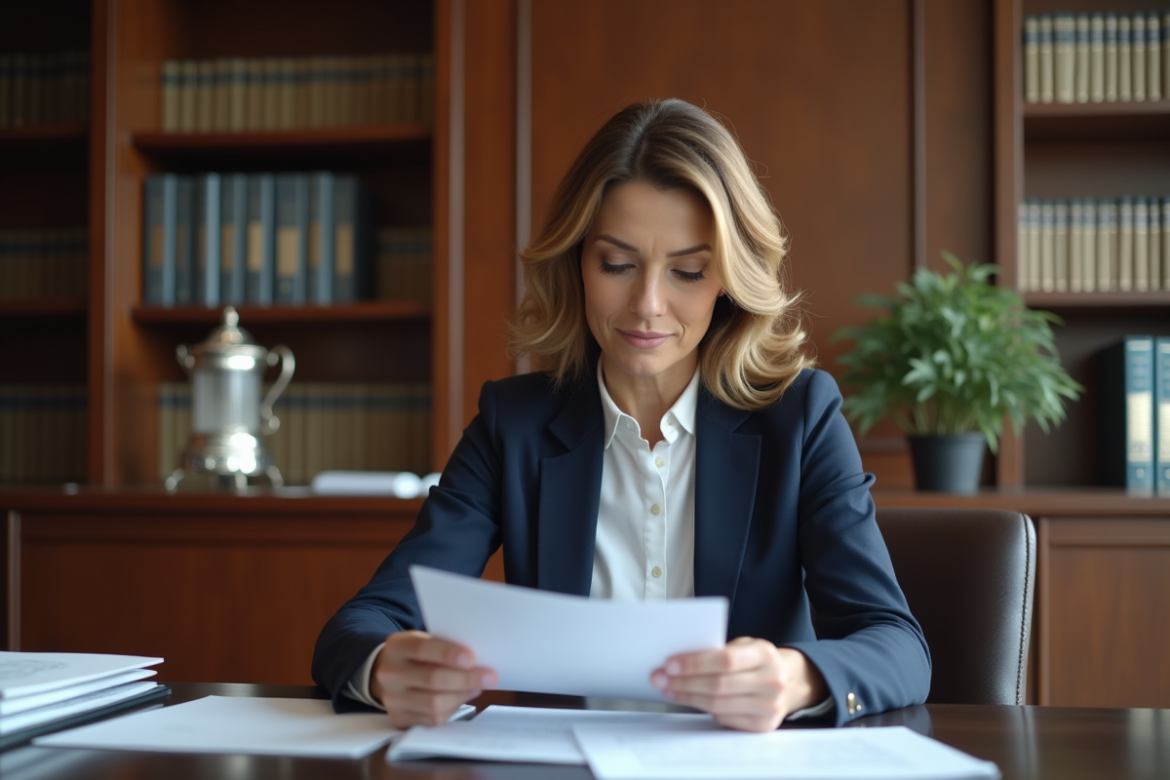 Femme française en blazer dans un bureau officiel