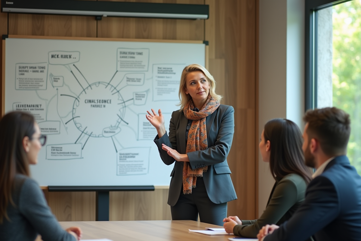 Femme confiante devant un tableau d