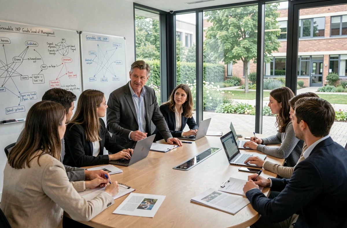 Professeur animant un séminaire avec des étudiants en management à l'IAE Grenoble INP Graduate School of Management