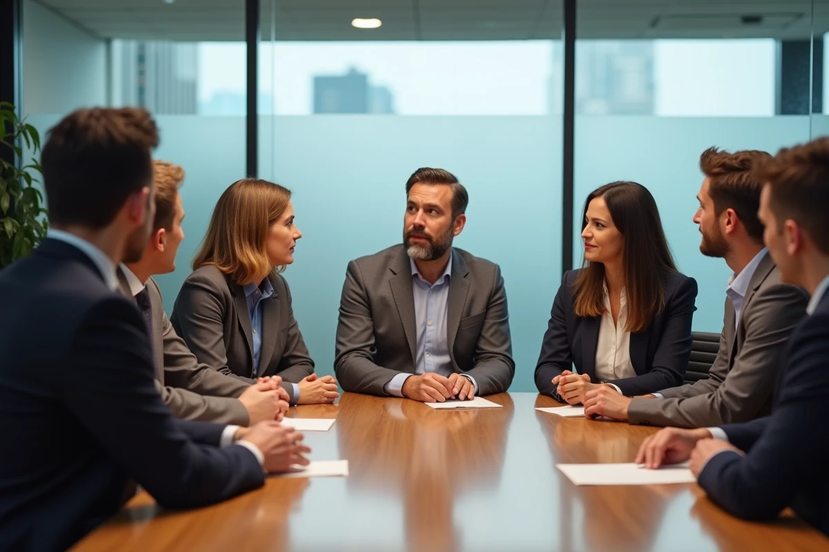 Groupe de professionnels en réunion dans un bureau moderne