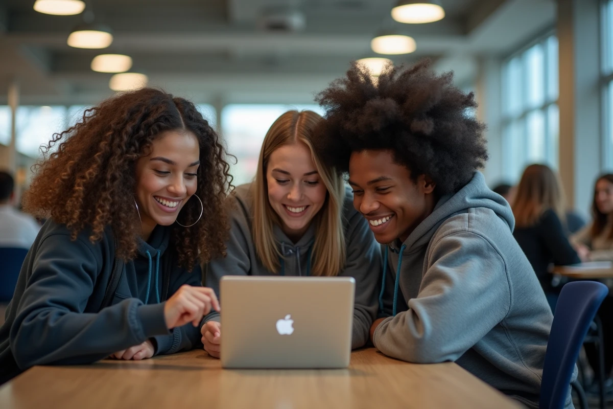 Trois étudiants discutant autour d