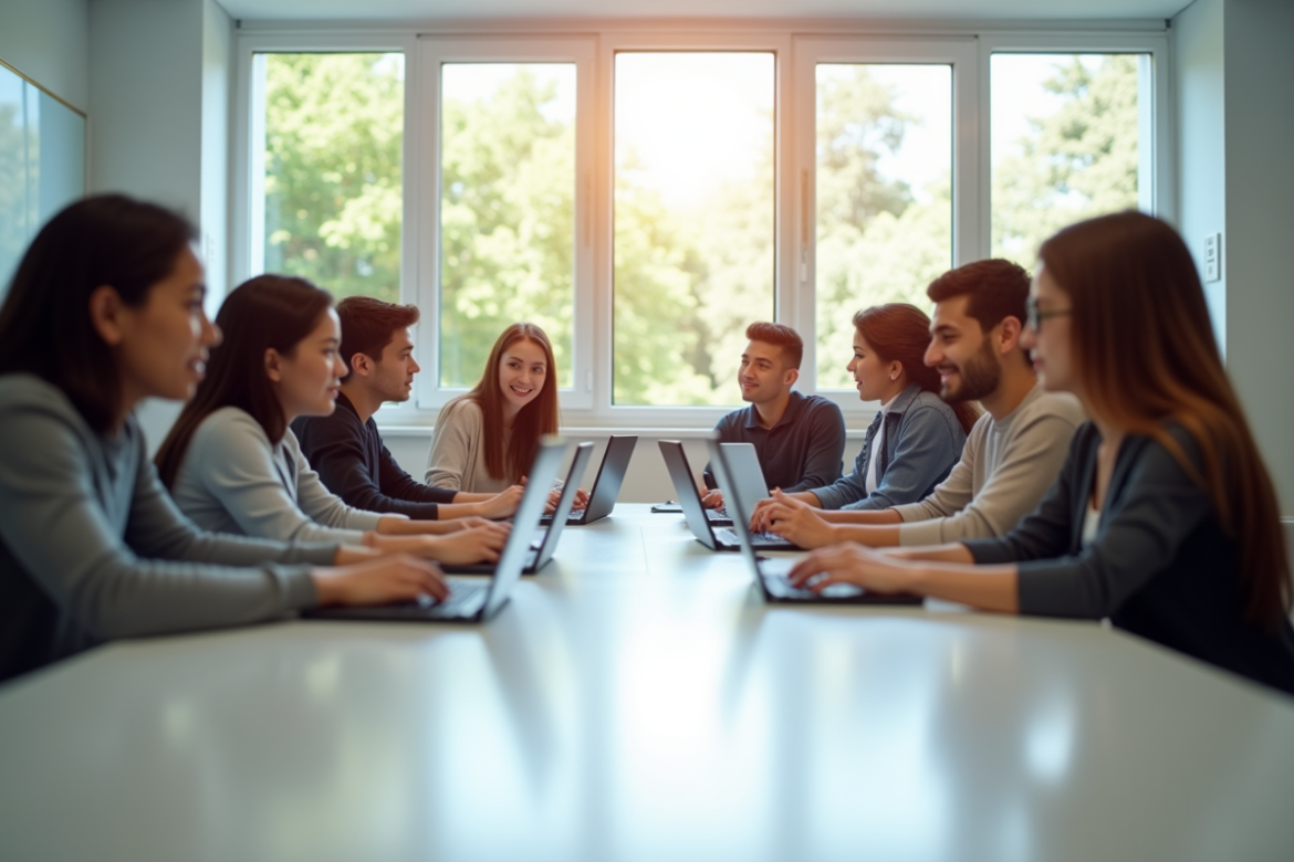 Groupe d'étudiants divers dans une salle lumineuse