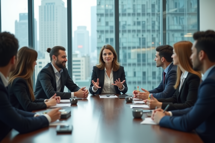 Groupe de professionnels en réunion dans un bureau moderne