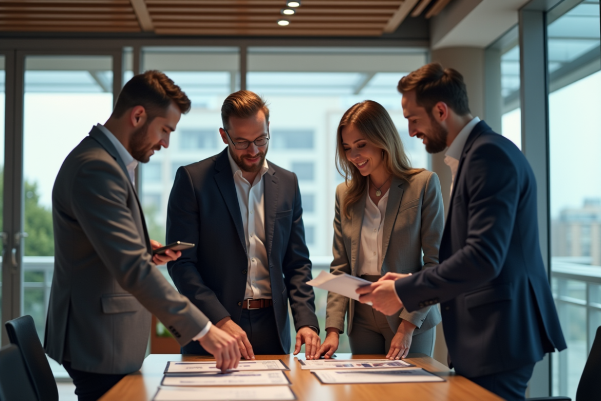 Groupe de professionnels en réunion d'affaires modernes