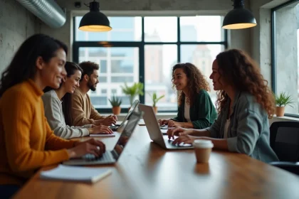 Groupe de jeunes professionnels créatifs en réunion