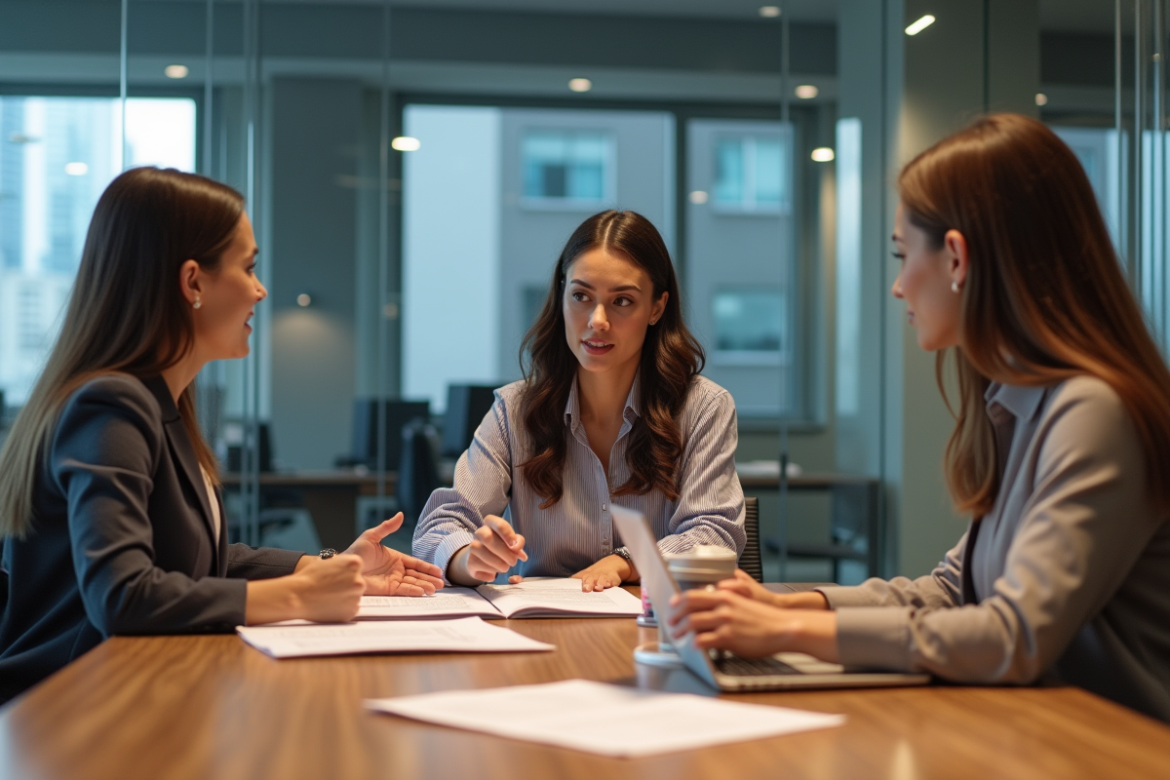 Groupe de professionnels en réunion dans un bureau moderne