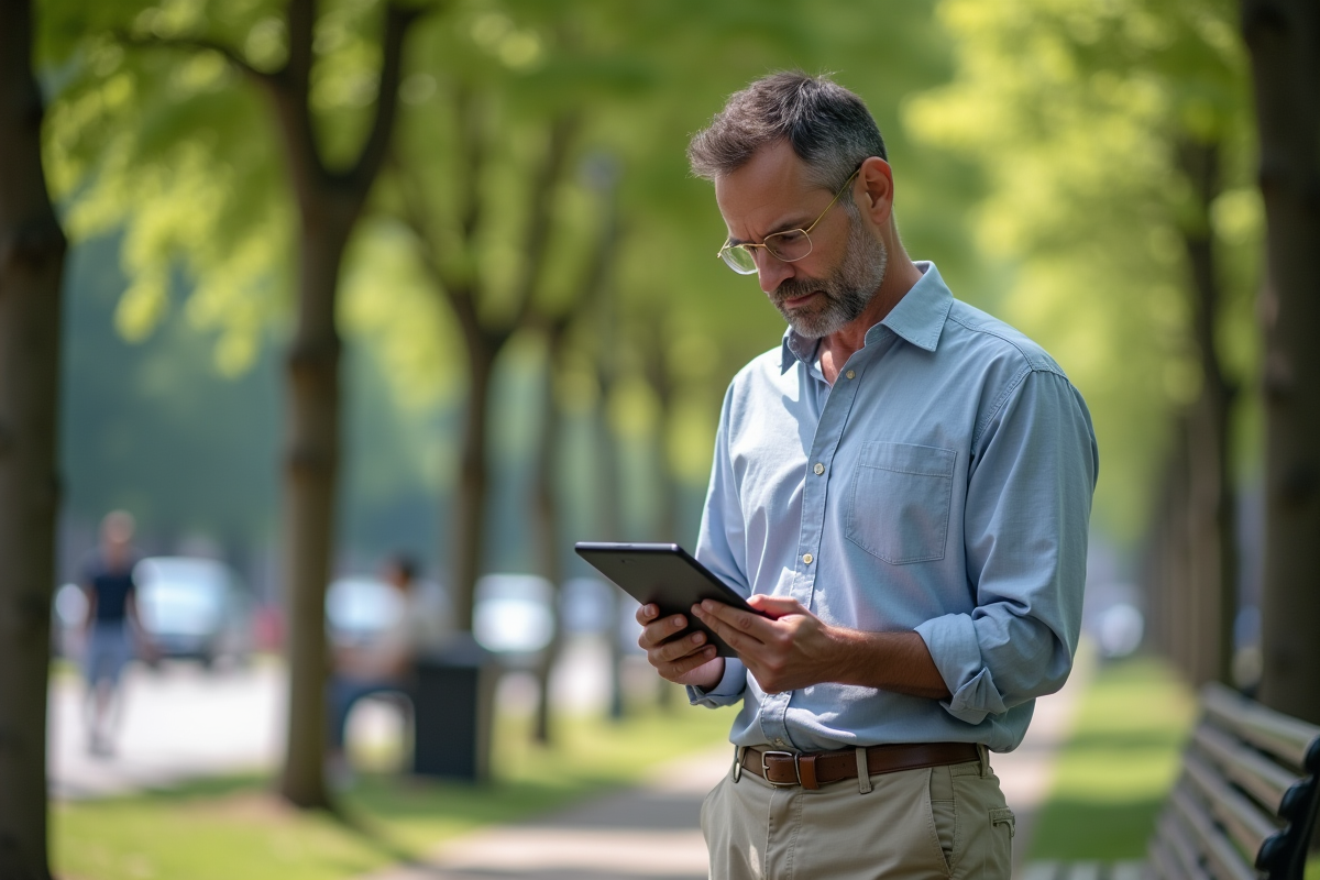 Homme en plein air pratiquant entretien au parc