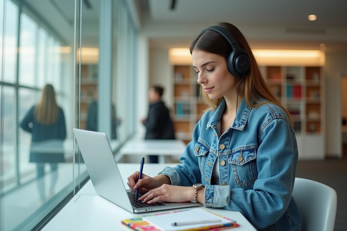 Jeune femme concentrée dans un espace de travail moderne