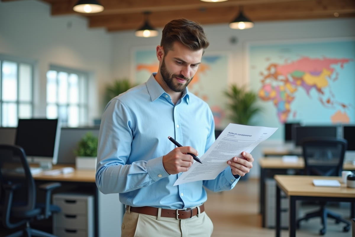 Jeune homme montrant son CV en coworking dynamique