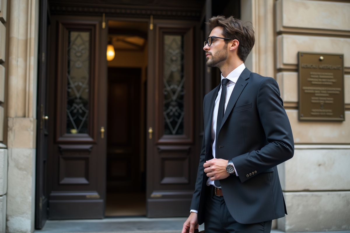 Jeune homme français devant un bâtiment historique