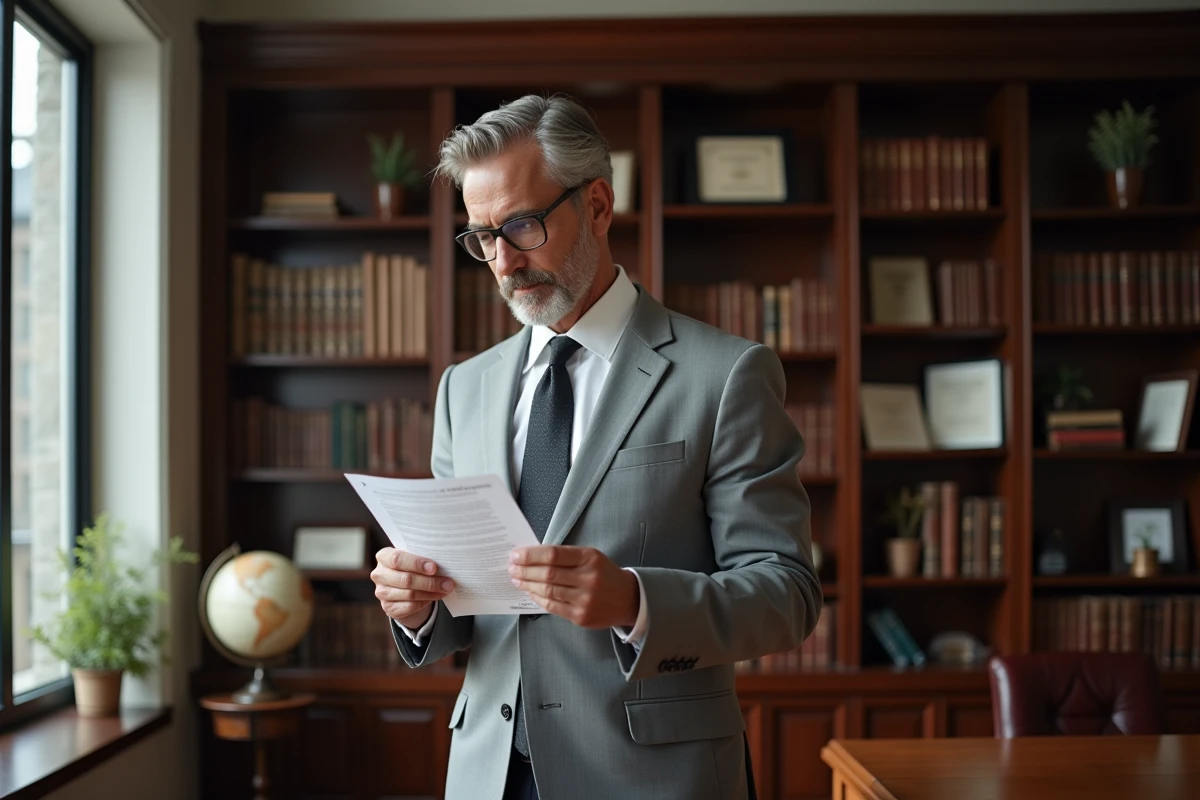 Professeur d'université relisant une lettre de recommandation dans son bureau académique