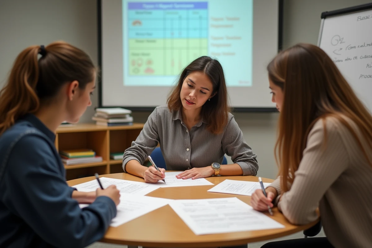 Équipe d'enseignants de collège réunis autour d'une table pour discuter des dispositifs inclusifs ULIS et SEGPA